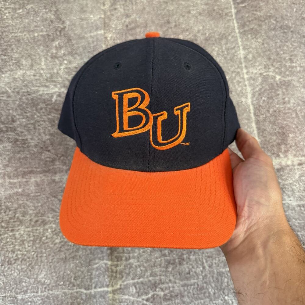 Men's Vintage 90's Bucknell University Bison Navy Blue Orange Snapback Hat Cap